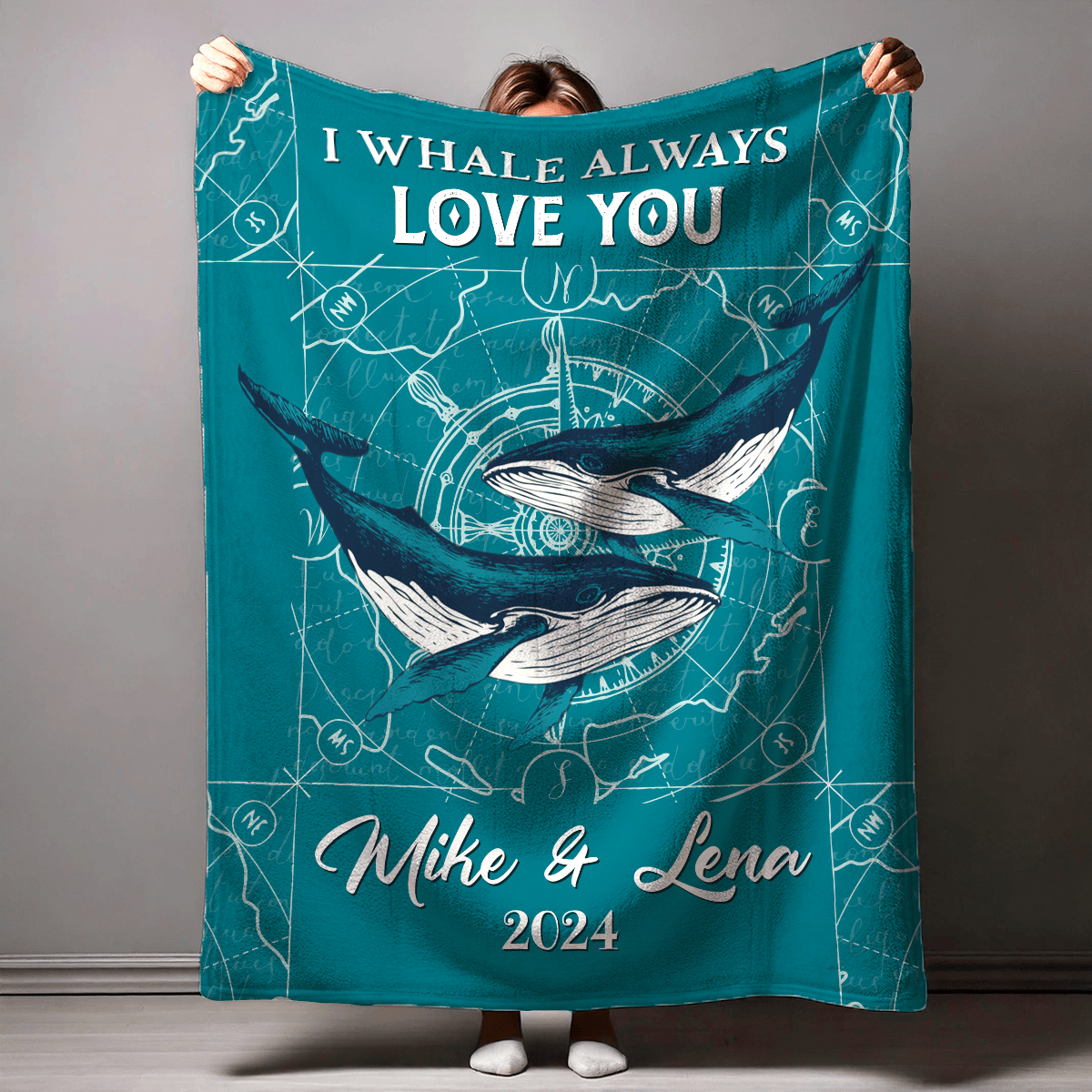 Personalized Blue Whale Valentines Blanket Gifts For Young Couple New Home