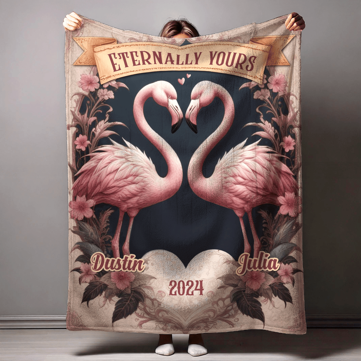 Personalized Pink Flamingo Valentines Blanket Gifts For Young Couple New Home
