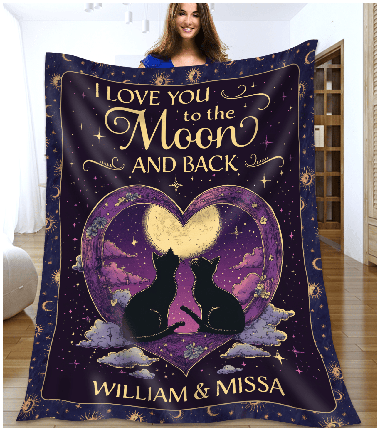 Personalized Witchy Cat Valentine Blanket Romantic Gift For Wife On First Night