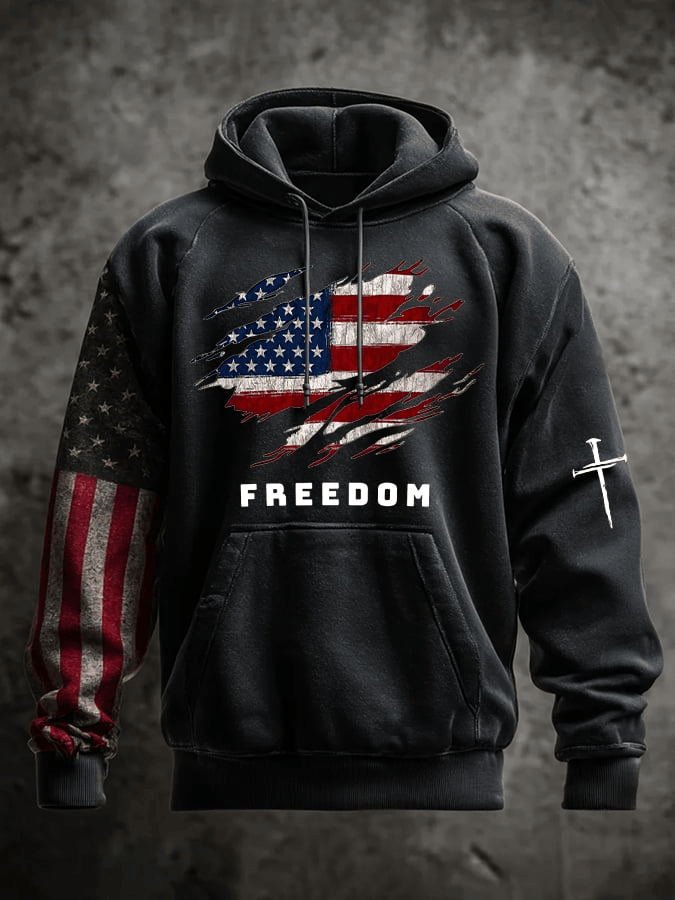 Freedom American Flag Print Hoodie Freedom Charlie Kirk Hoodie Patriotic Gift for Him