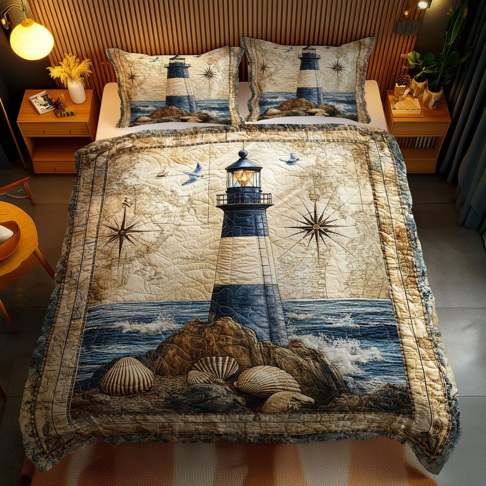 Coastal Breeze Lighthouse Quilted Bedding Set Nautical Bedroom Decor Gifts For Ocean Lovers - Mouldkingstore