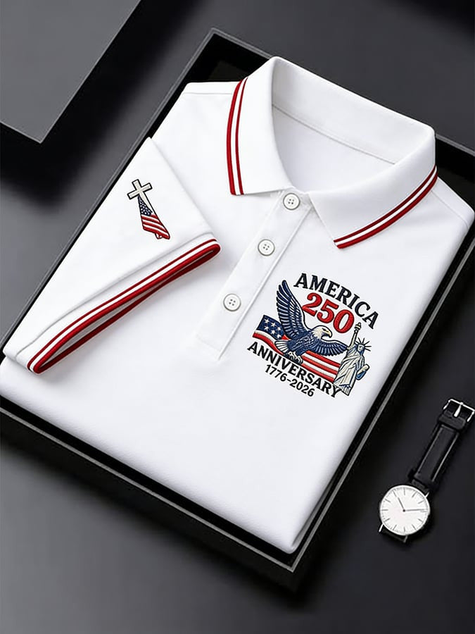 Retro 250th Anniversary Of The United States Cross Print Polo Shirt 4Th Of July Clothing Men's