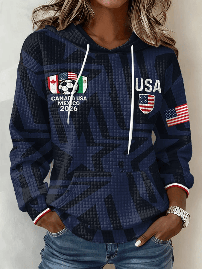 USA Soccer FIFA 2026 World Cup Waffle Hoodie Women's Game Day Gifts For Soccer Supporters
