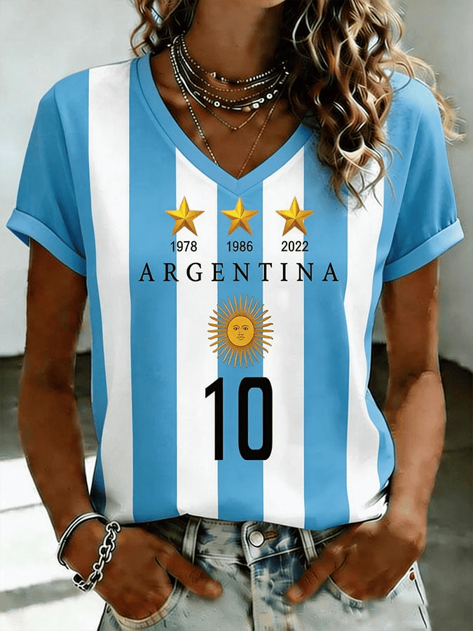 Argentina Soccer FIFA World Cup 2026 V-Neck Shirt Women's Game Day Shirt Gift For Argentina Fan