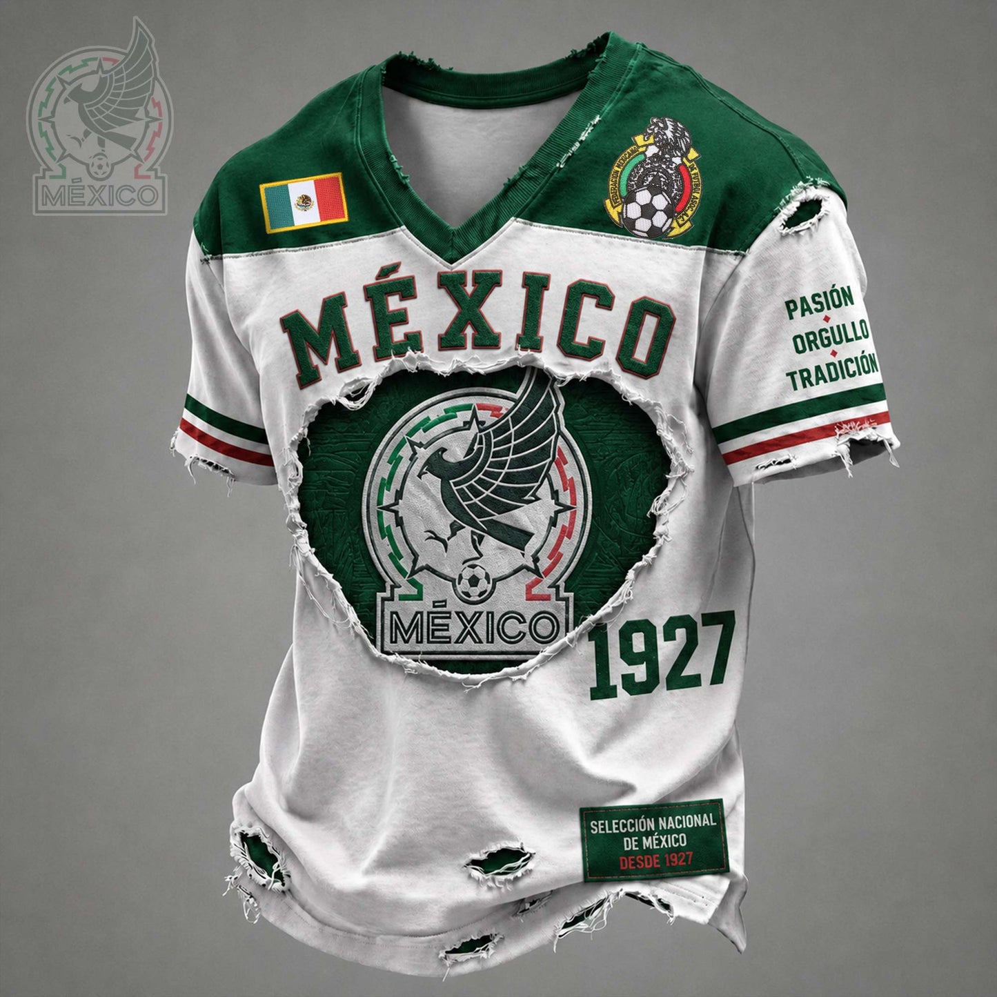 Mexico Soccer 2026 World Cup V-Neck Shirt Distressed Mexico FIFA Merch Gifts For Supporters