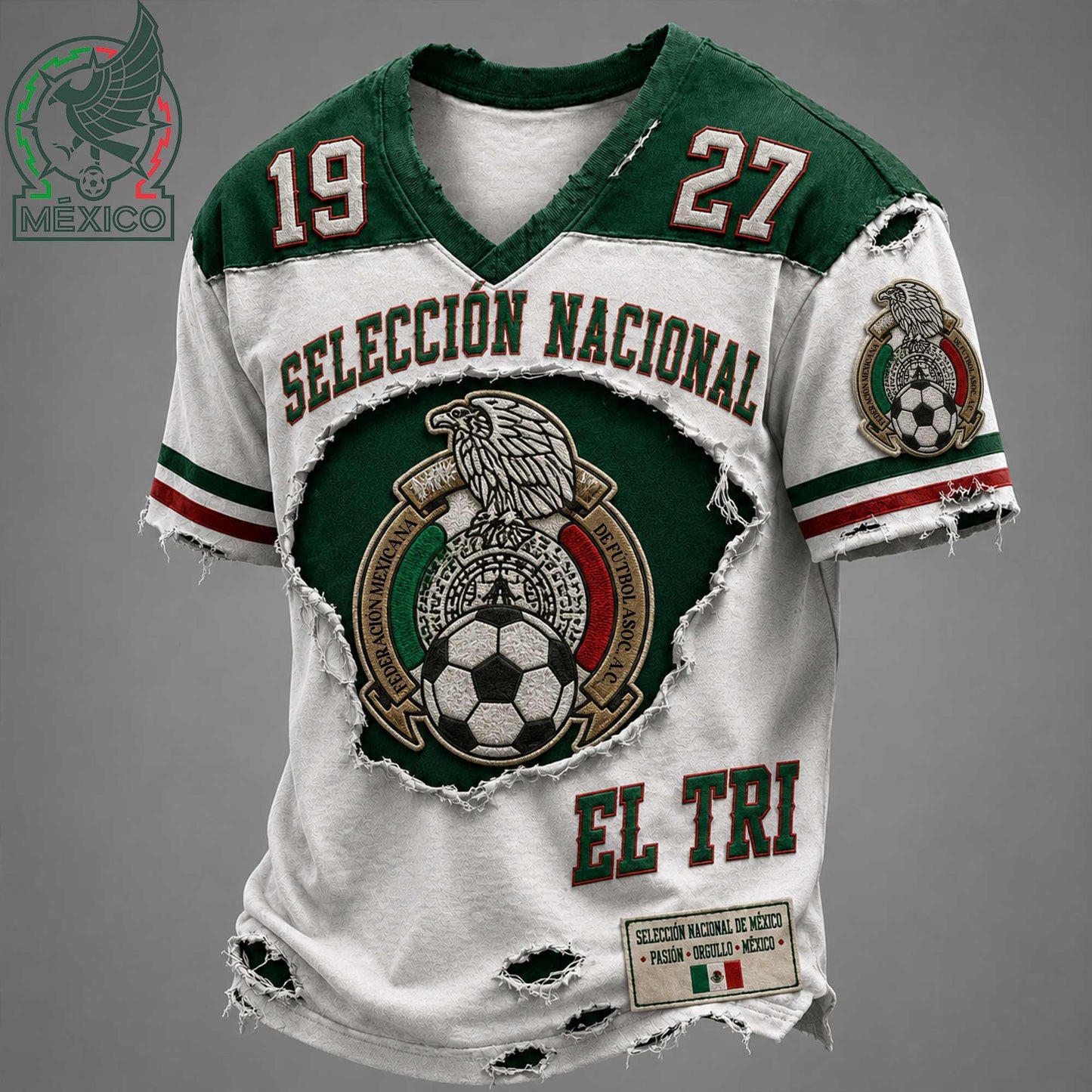 Mexico Soccer 2026 World Cup Distressed V-Neck Shirt Mexico Pride Merch Present For Supporters