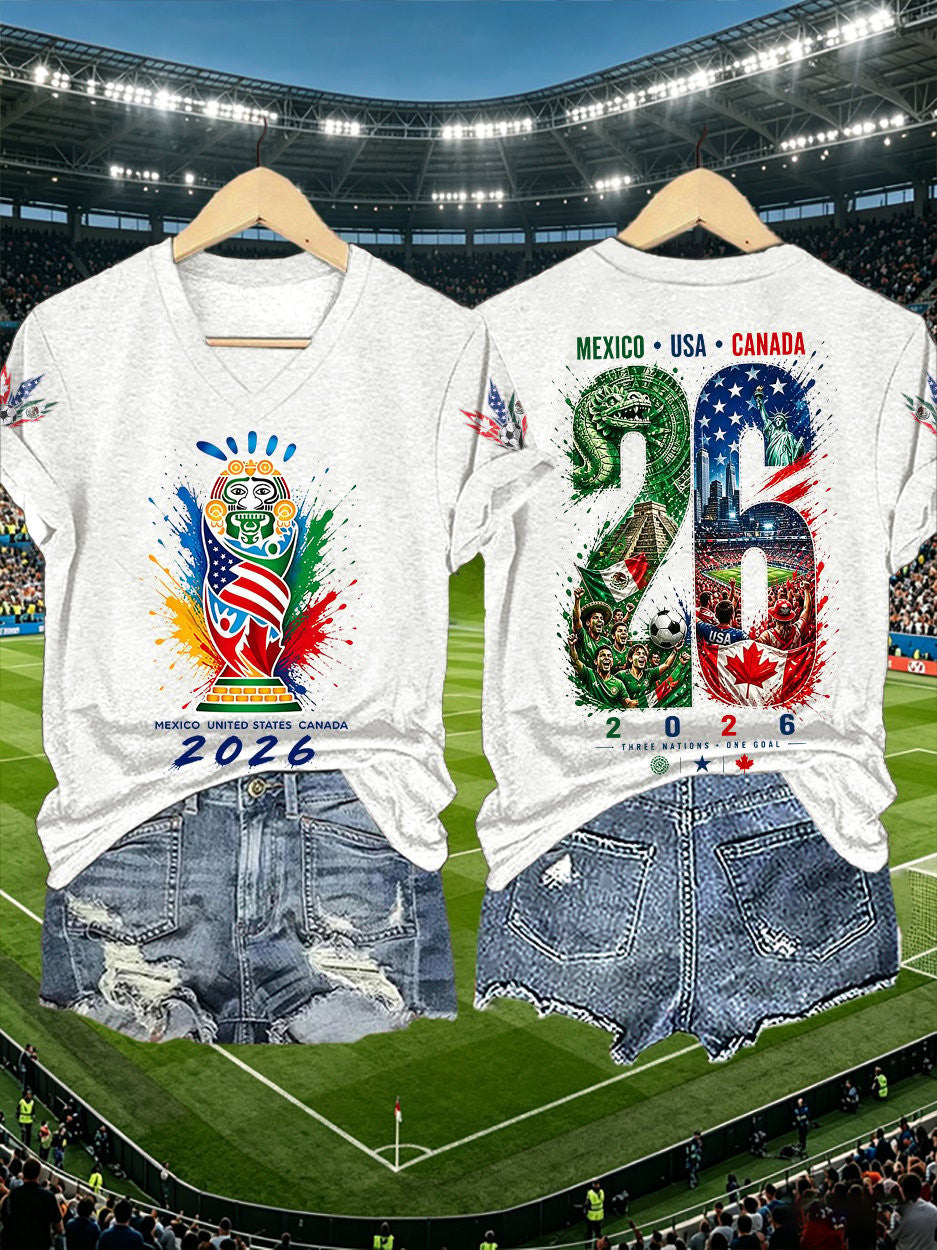 FIFA World Cup 2026 United Host Nations V-Neck Shirt USA Mexico Canada Merch Gift For Fans