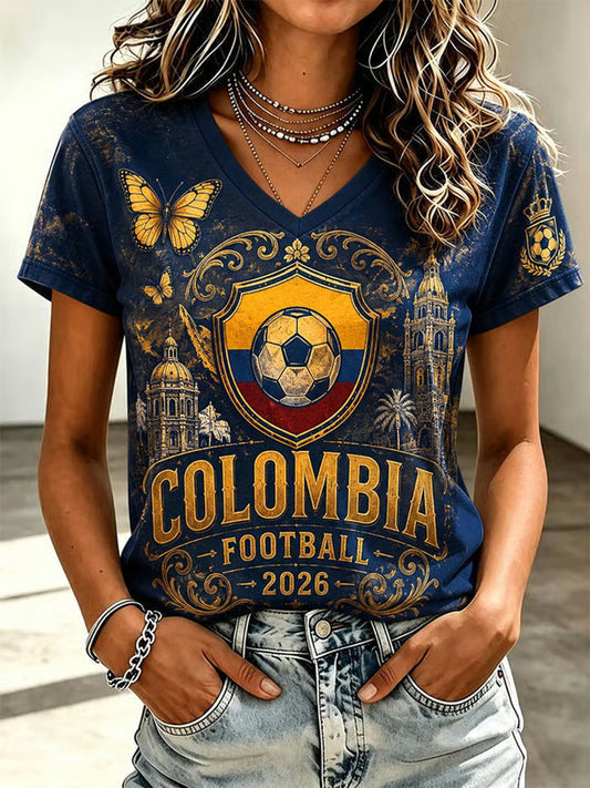 Colombia Football 2026 World Cup V-Neck Shirt Game Day Outfits Gifts For Supporters Women's