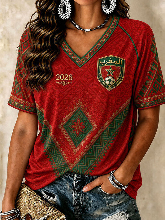 Morocco FIFA World Cup 2026 V-Neck Shirt Women's Game Day Merch Gifts Ideas For Football Fans