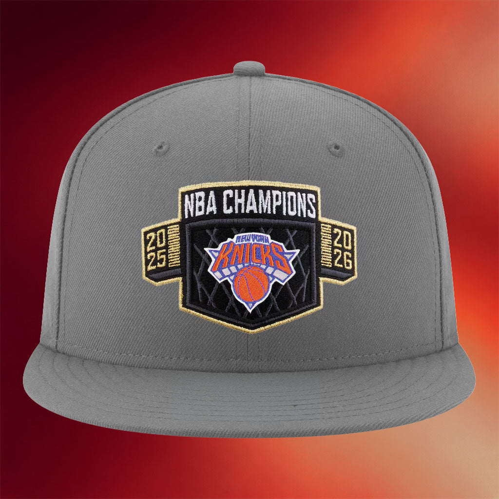 New York Knicks Championship Snapback Hat Locker Room NY Knicks 2026 Finals Champions Merch Grey