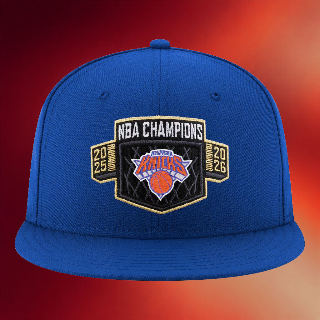 New York Knicks Championship Snapback Hat Locker Room NY Knicks 2026 Finals Champions Merch Blue