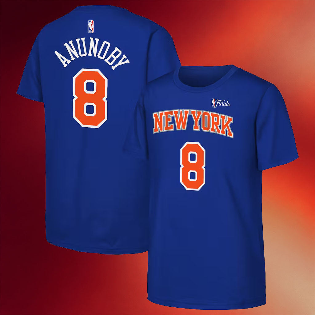 2026 New York Knicks Champions Merch New York Knicks OG Anunoby #8 2026 Finals T-Shirt Blue