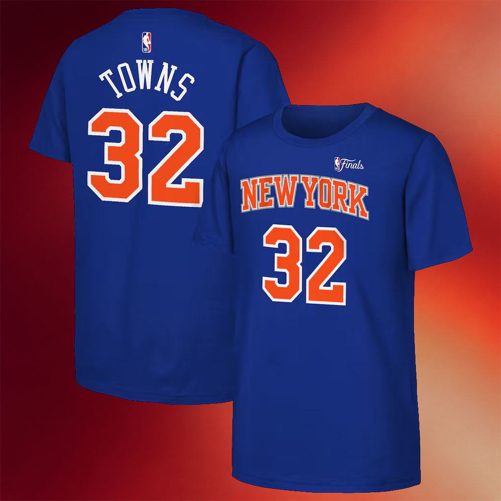 2026 New York Knicks Champions Merch NY Knicks Karl-Anthony Towns #32 Finals Champions T-Shirt Blue