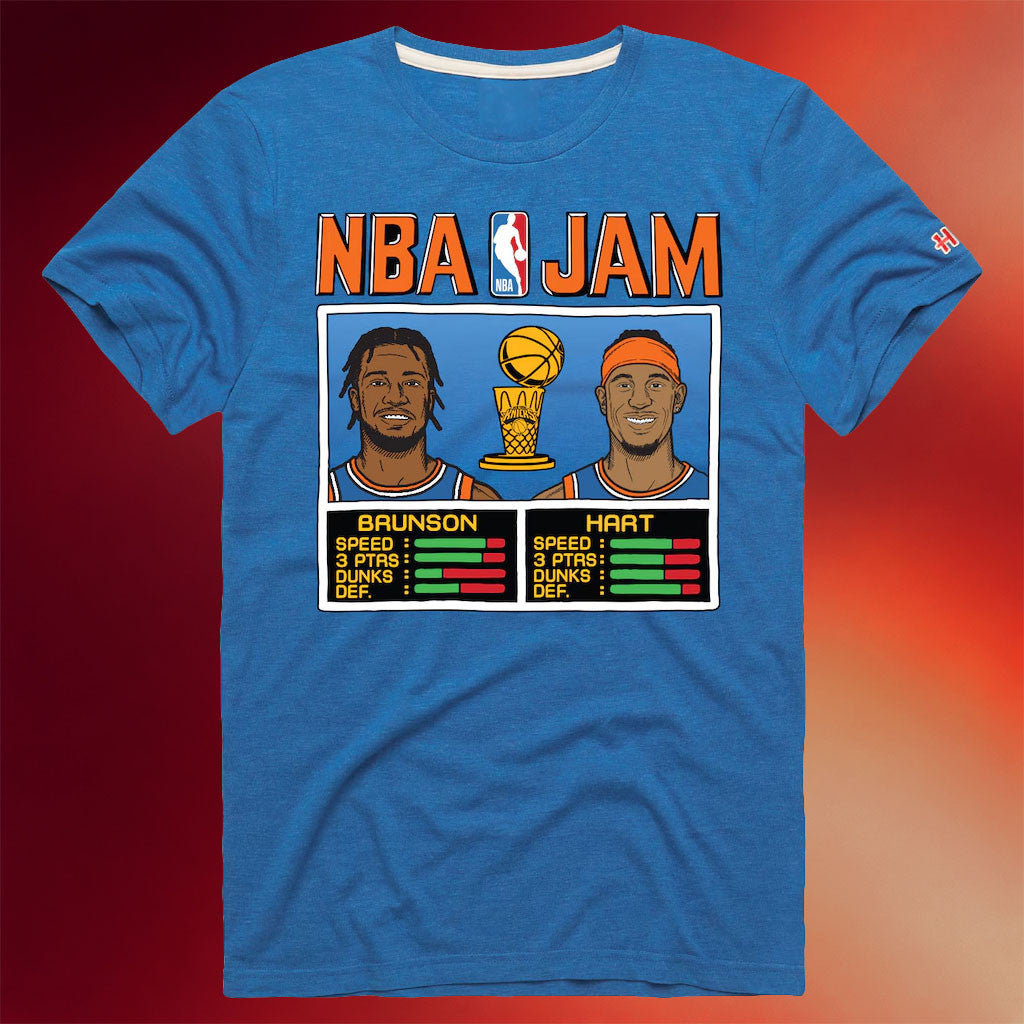 New York Knicks Champions Merch Knicks Josh Hart And Jalen Brunson 2026 Finals Champions Jam T-Shirt