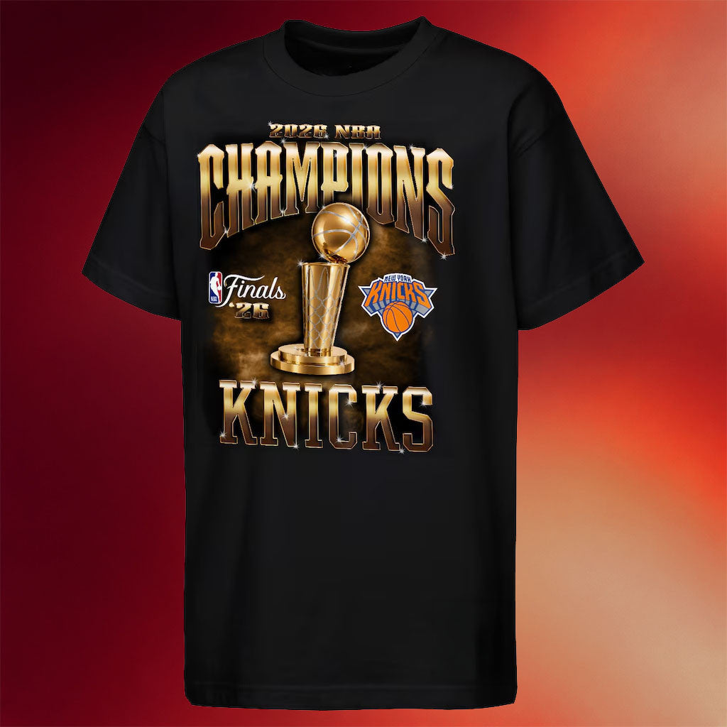 2026 New York Knicks Champions Merch NY Knicks Mitchell And Ness Finals Champions T-Shirt Black