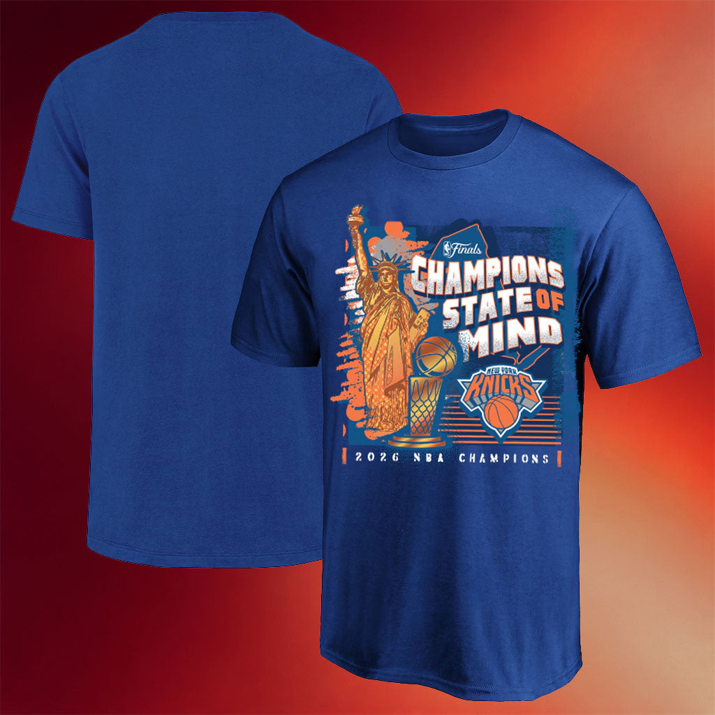 NY Knicks Champions Merch 2026 New York Knicks 47 Blue Finals Champions State of Mind T-Shirt