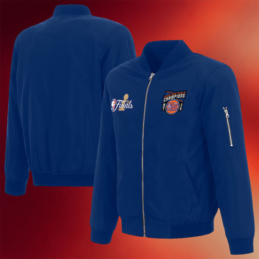 New York Knicks Champions Merch NY Knicks JH Design Blue 2026 Finals Champions Bomber Jacket