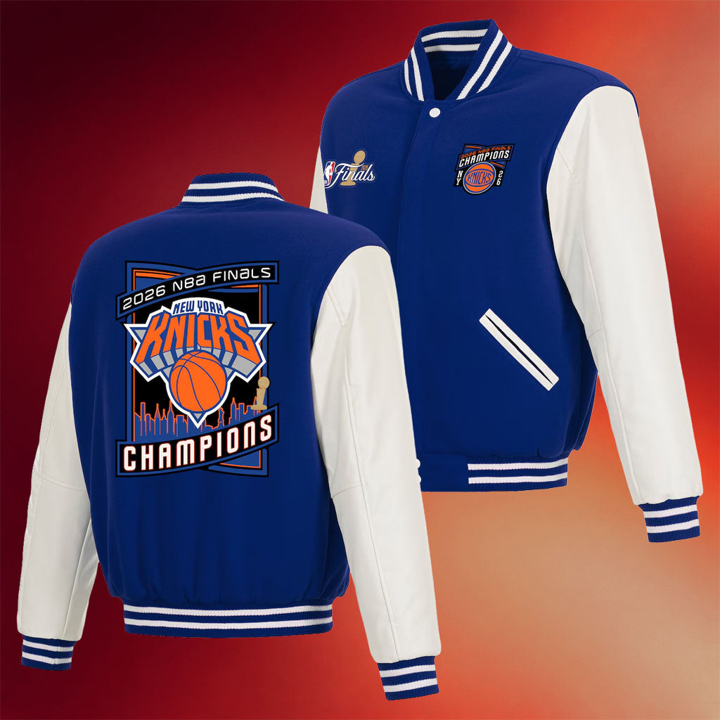 New York Knicks Champions Merch NY Knicks 2026 Finals Champions Varsity Jacket Fan Clothing