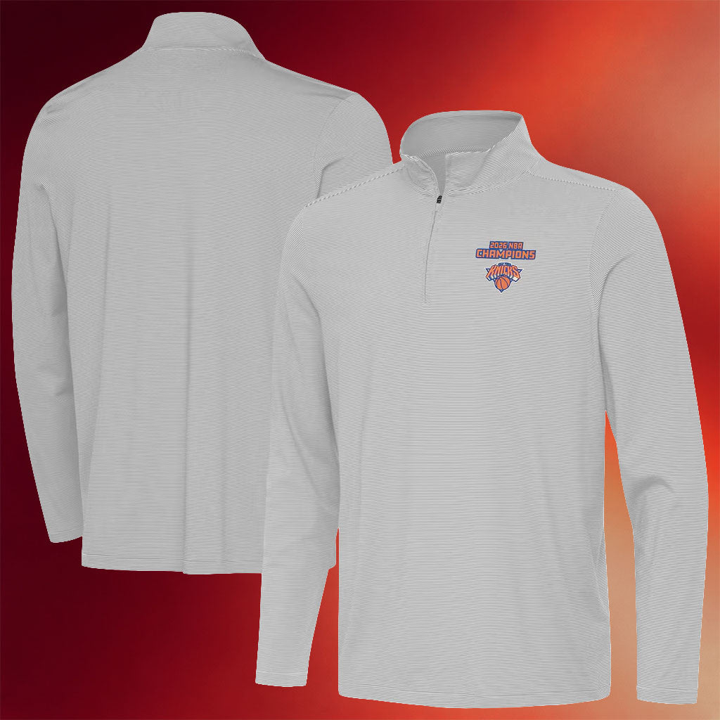 New York Knicks Champions Merch NY Knicks Gray 2026 Finals Champions Quarter-Zip Shirt Fan Gear