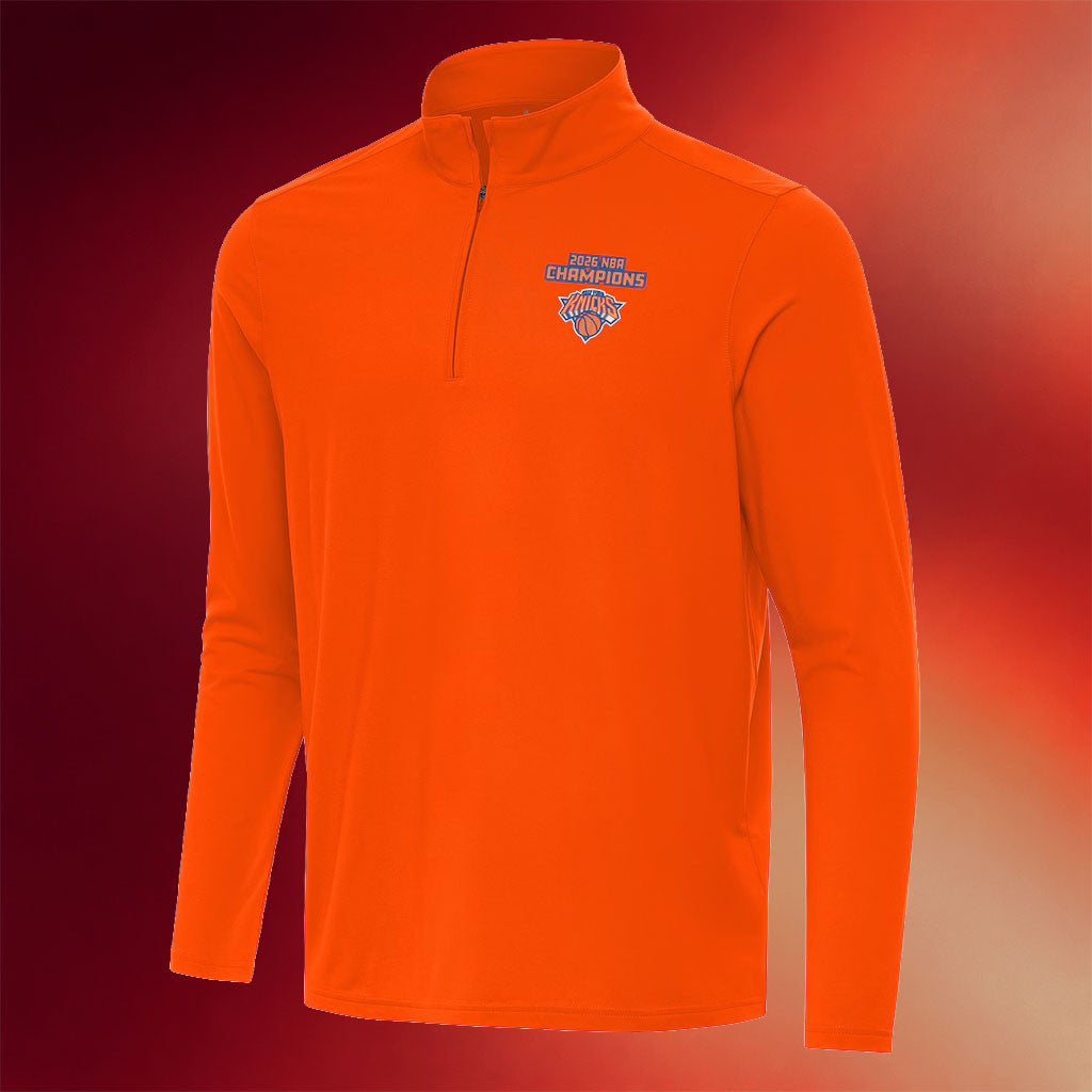 NY Knicks Champions Merch New York Knicks Orange 2026 Finals Champions Intent Quarter-Zip Shirt