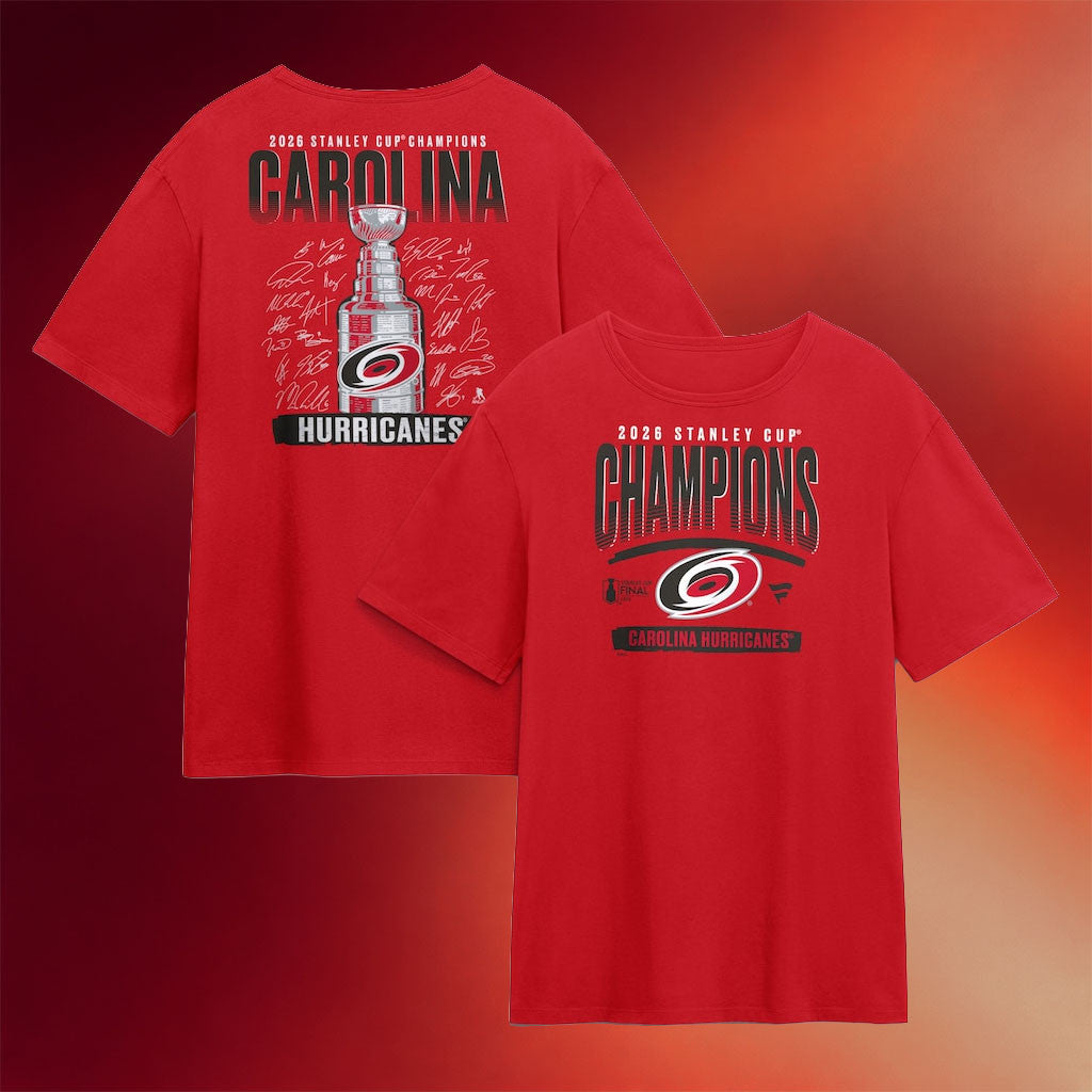 Carolina Hurricanes Champions Merch 2026 Stanley Cup Champions Signature Roster T-Shirt Red