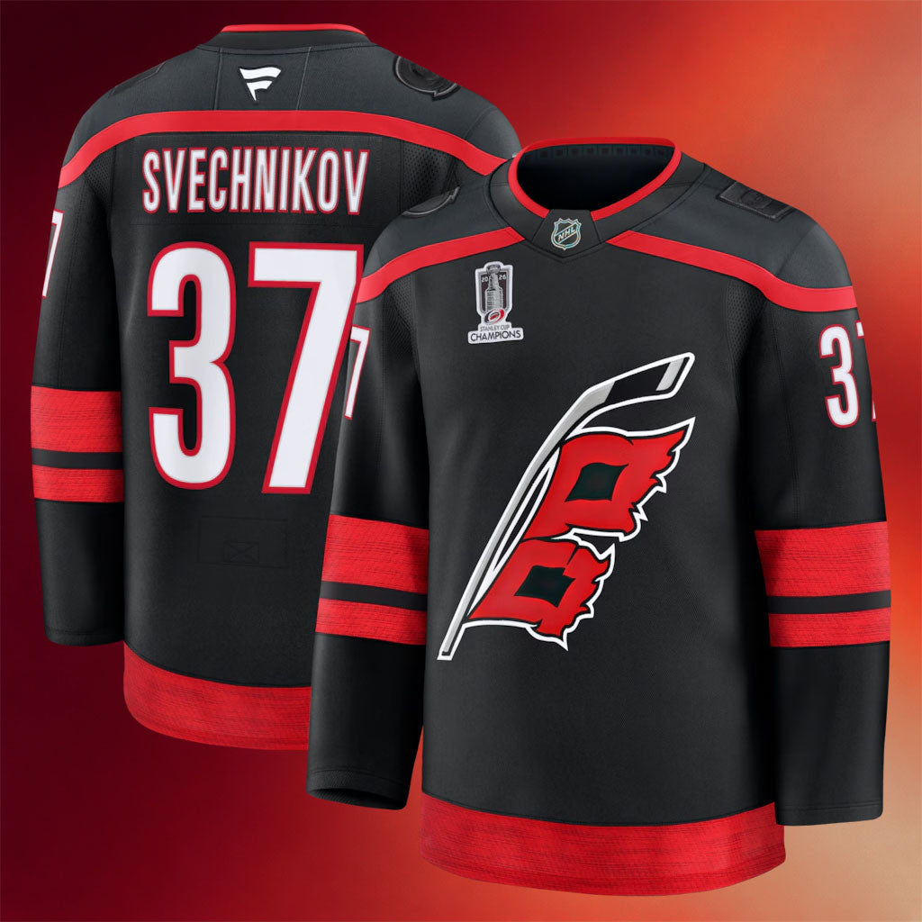 Carolina Hurricanes Champions Merch #37 Andrei Svechnikov 2026 Stanley Cup Champions Home Jersey