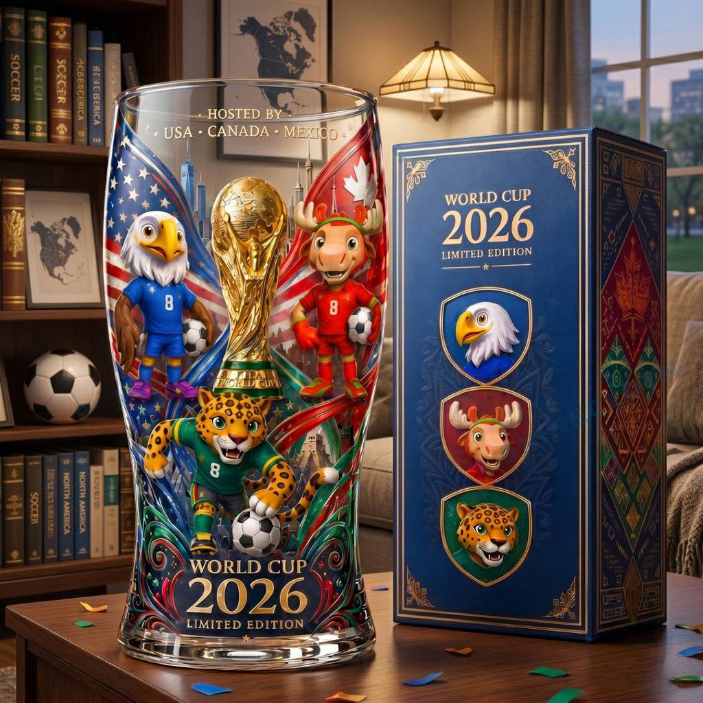 World Cup 2026 Hosted By USA Canada Mexico Pint Glass FIFA World Cup Merch Football Fan Gifts