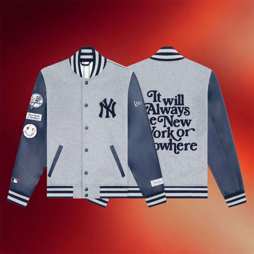 New York Or Nowhere Merch NYON X Yankees Motto Varsity Jacket Cool Baseball Gifts