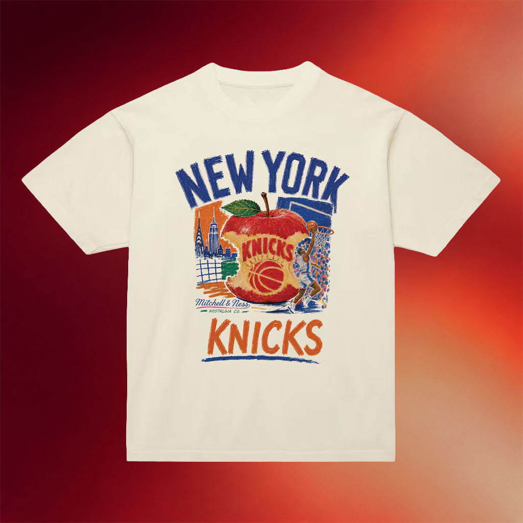 Mitchell And Ness NY Knicks Champions Merch 2026 New York Knicks Concrete Apple T-Shirt Cream