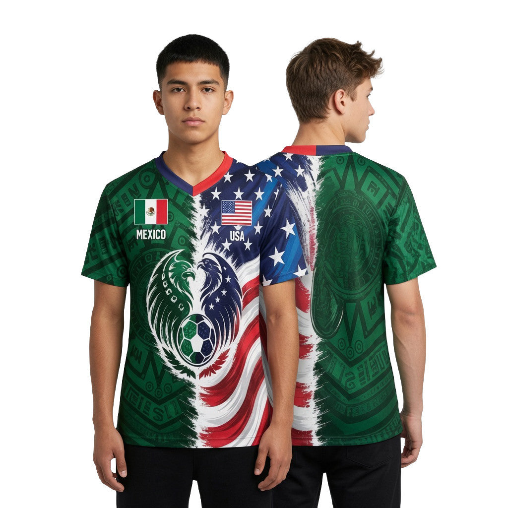 Half USA Half Mexico Flag Split Soccer Jersey World Cup 2026 Apparel Gift For Soccer Lovers