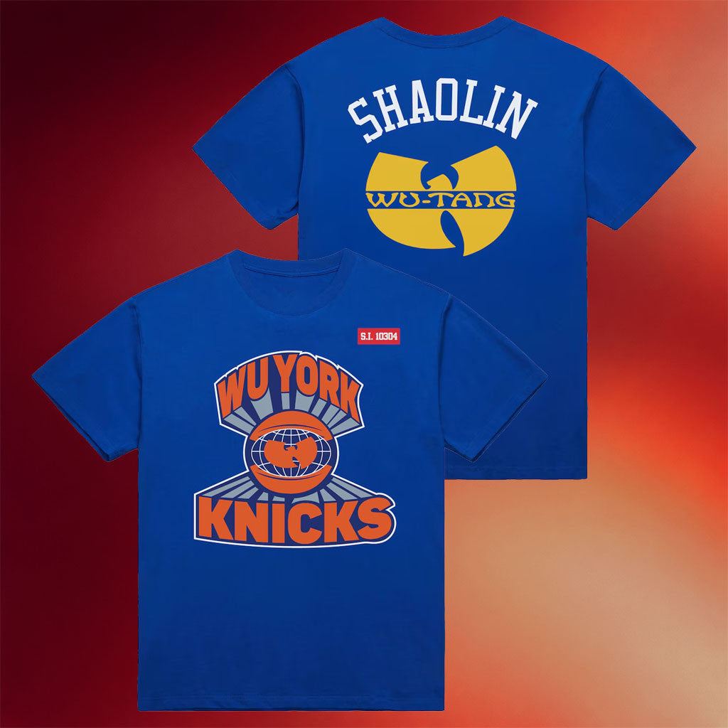 Mitchell And Ness NY Knicks Champions Merch 2026 New York Knicks X Wu-Tang Wu York T-Shirt Blue