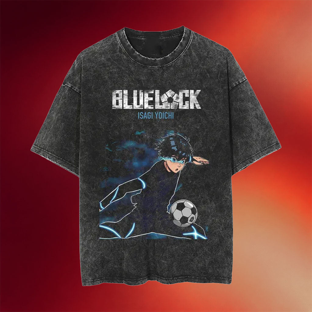 Blue Lock Merch 2026 Isagi Yoichi Wash T-Shirt Blue Lock Shirt Birthday Gifts For Anime Fans