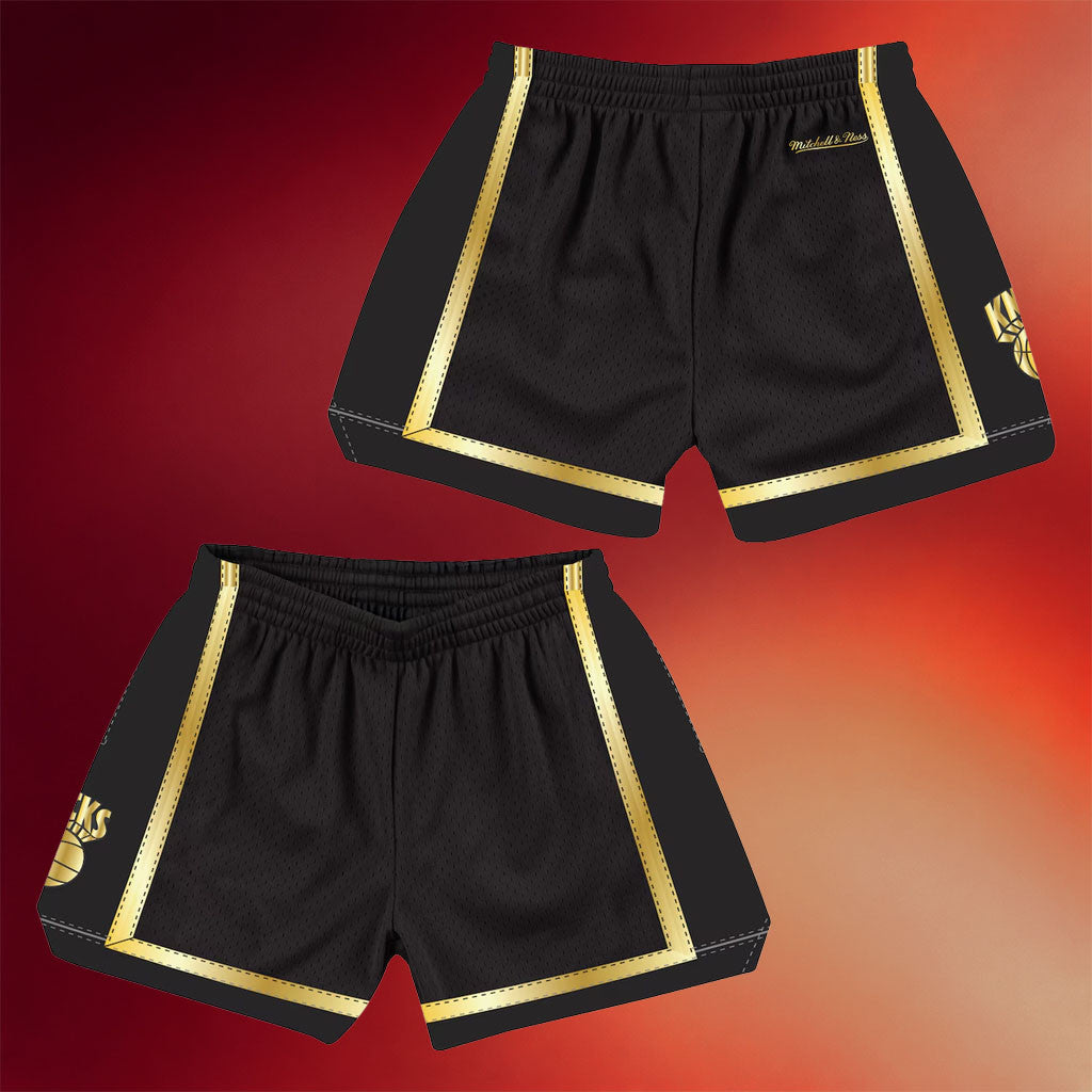 Mitchell And Ness NY Knicks Champions Merch 2026 New York Knicks Black Gold Jump Shot Shorts