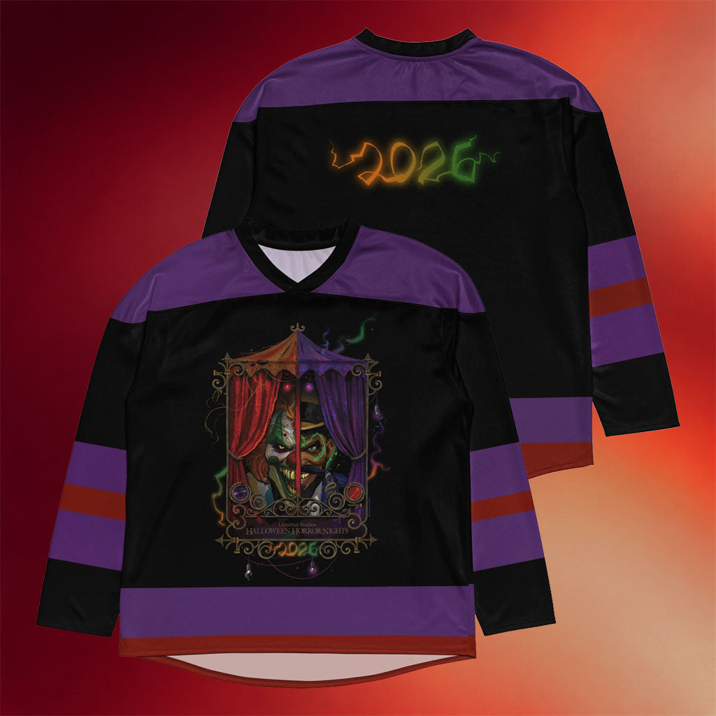 Halloween Horror Nights Merch 2026 Jack the Clown and Dr Oddfellow Hockey Jersey Him Gifts