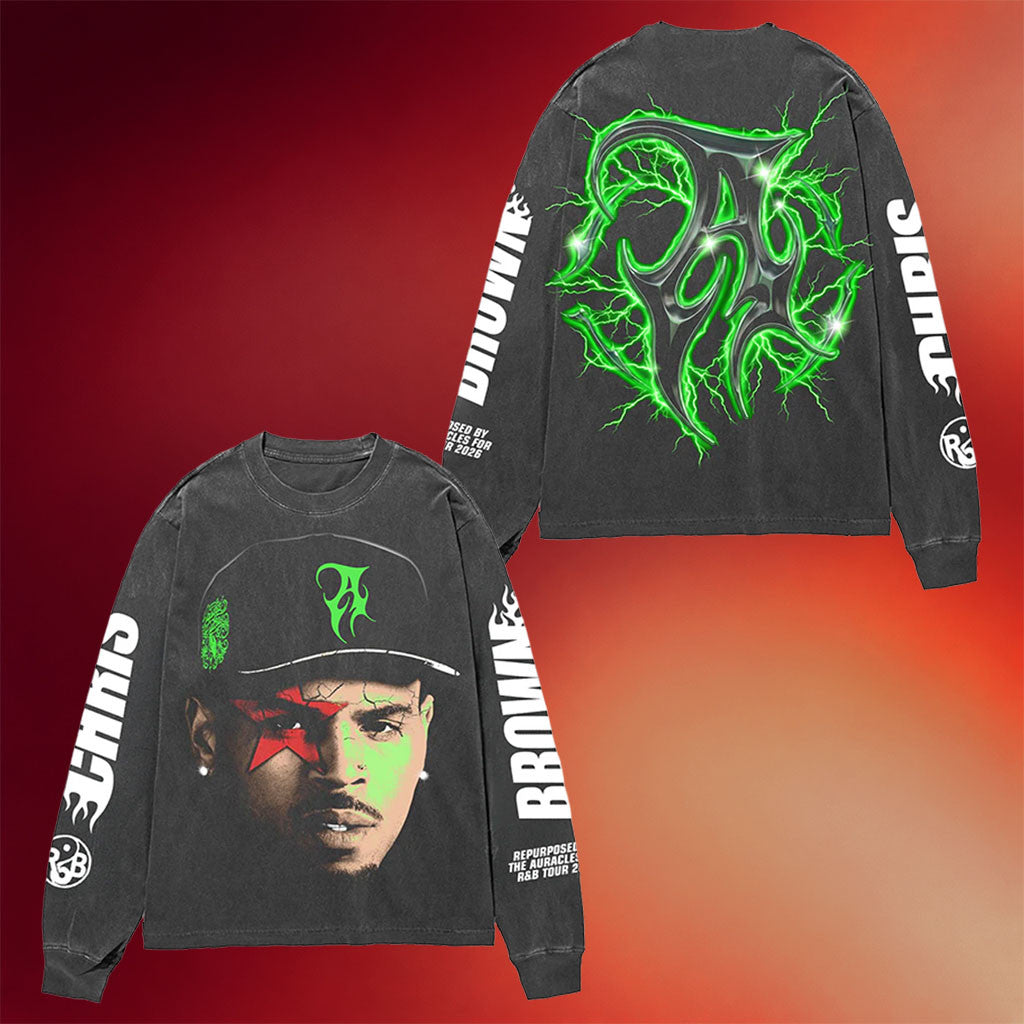 R&B Merch 2026 Chris Brown R&B Tour Electric Flame Long Sleeve Shirt Gift For Music Lovers