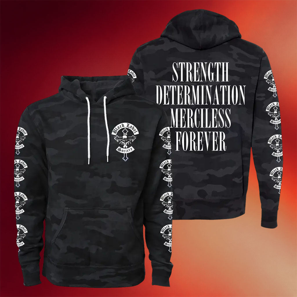 Black Label Society Merch Mafia Strength Determination Merciless Forever Camo Hoodie Him Gifts