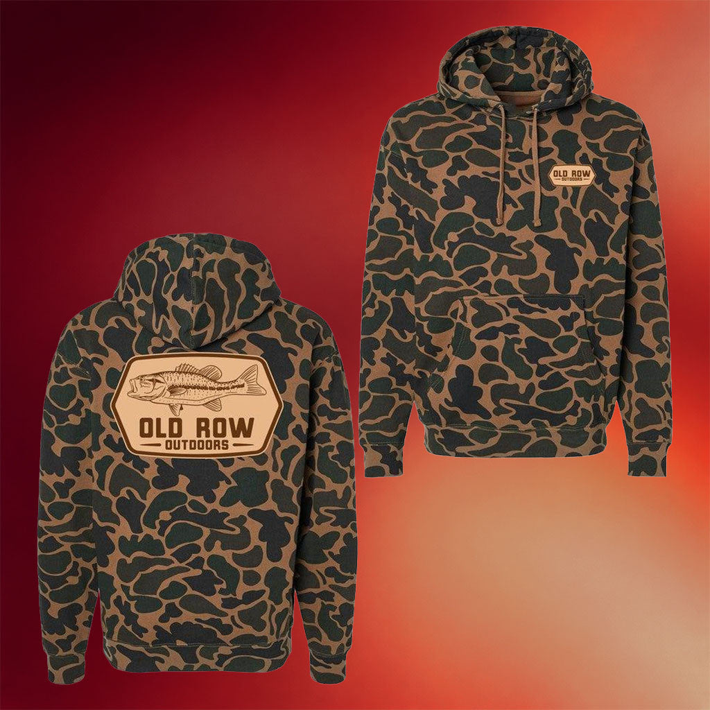 Old Row Merch Old Row Outdoors Bass Badge Camo Hoodie Best Birthday Gift For Fishing Lovers