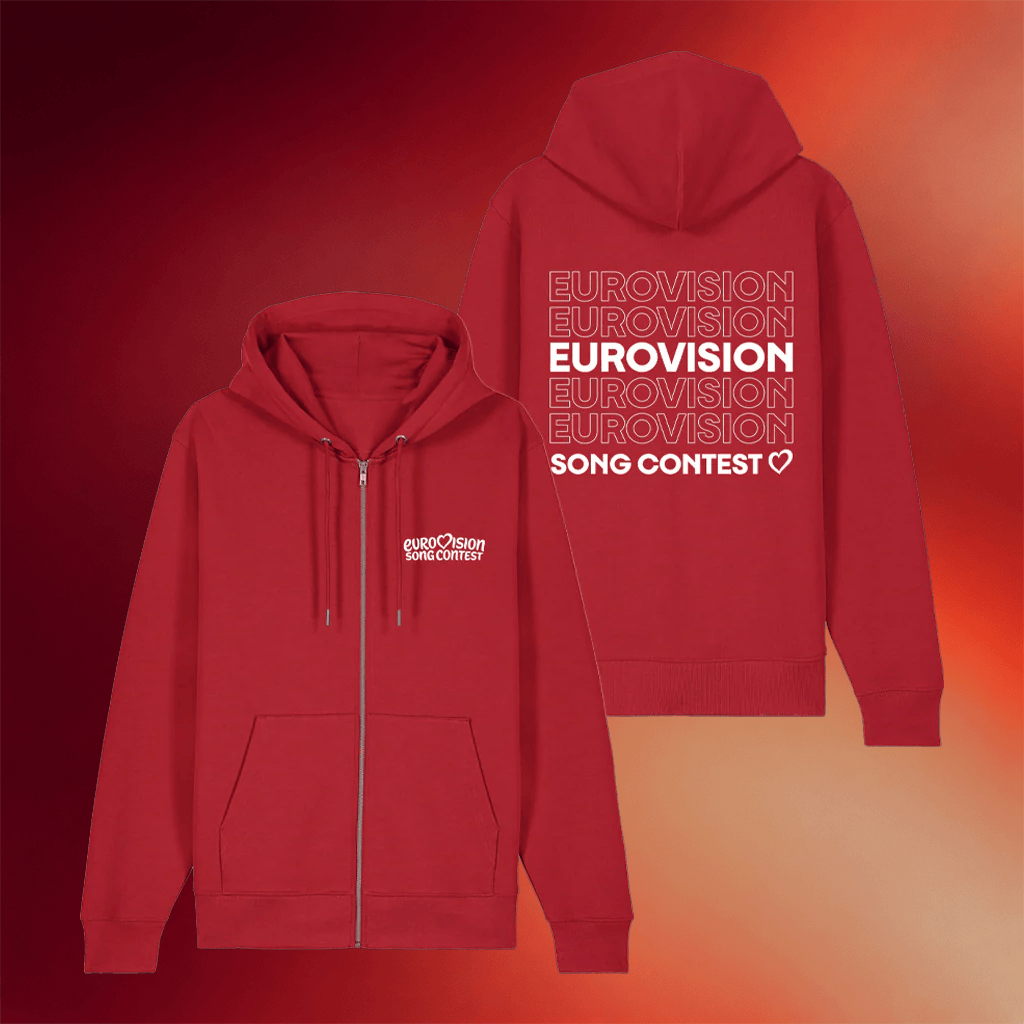 Eurovision Merch Repeat Logo Zip Hoodie Red Gift Ideas For Girlfriend