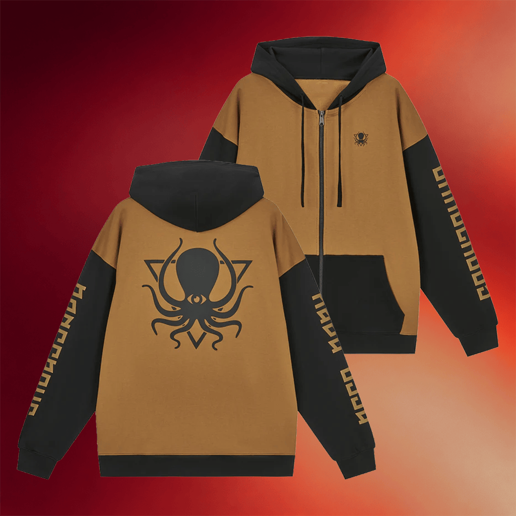 Deep Dark And Dangerous Merch Maple Brown Color Block Zip Up Hoodie DDD Shop Gift For Him