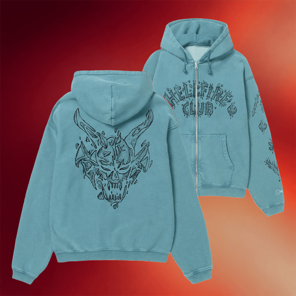 Netflix Merch Stranger Things X Louis De Guzman Hellfire Club Zip Hoodie Fan Apparel