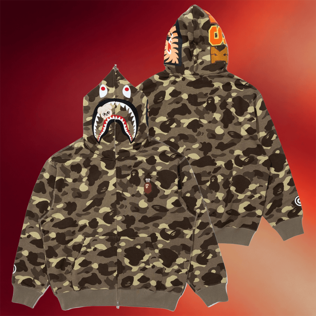 Stray Kids Merch 2026 BAPE X Stray Kids PuppyM Shark Full Zip Hoodie Stray Kids Camo Hoodie