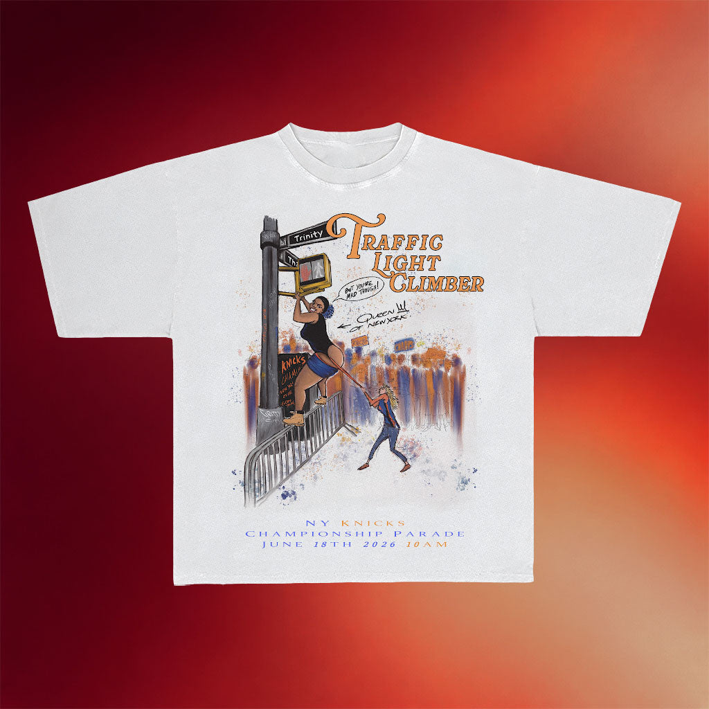 Redspunch Merch 2026 Traffic Light Climber T-Shirt NY Knicks Championship Parade Shirt White
