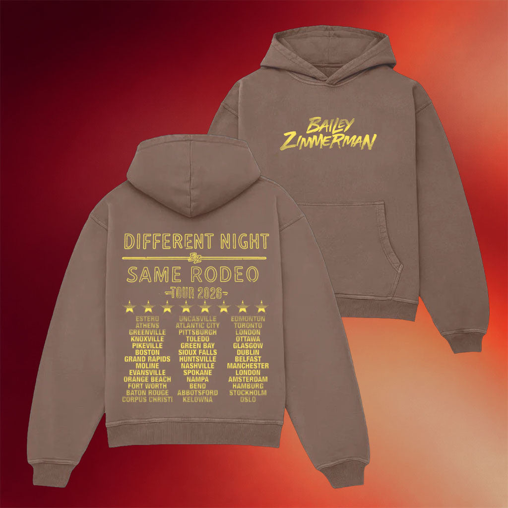 Bailey Zimmerman Merch Different Night Same Rodeo Tour 2026 Hoodie Presents For Music Lovers