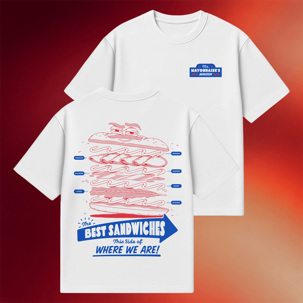 Dropout TV Merch 2026 T-Shirt Of The Month May 26 Mr Mayo's Mansion Shirt The Best Sandwiches