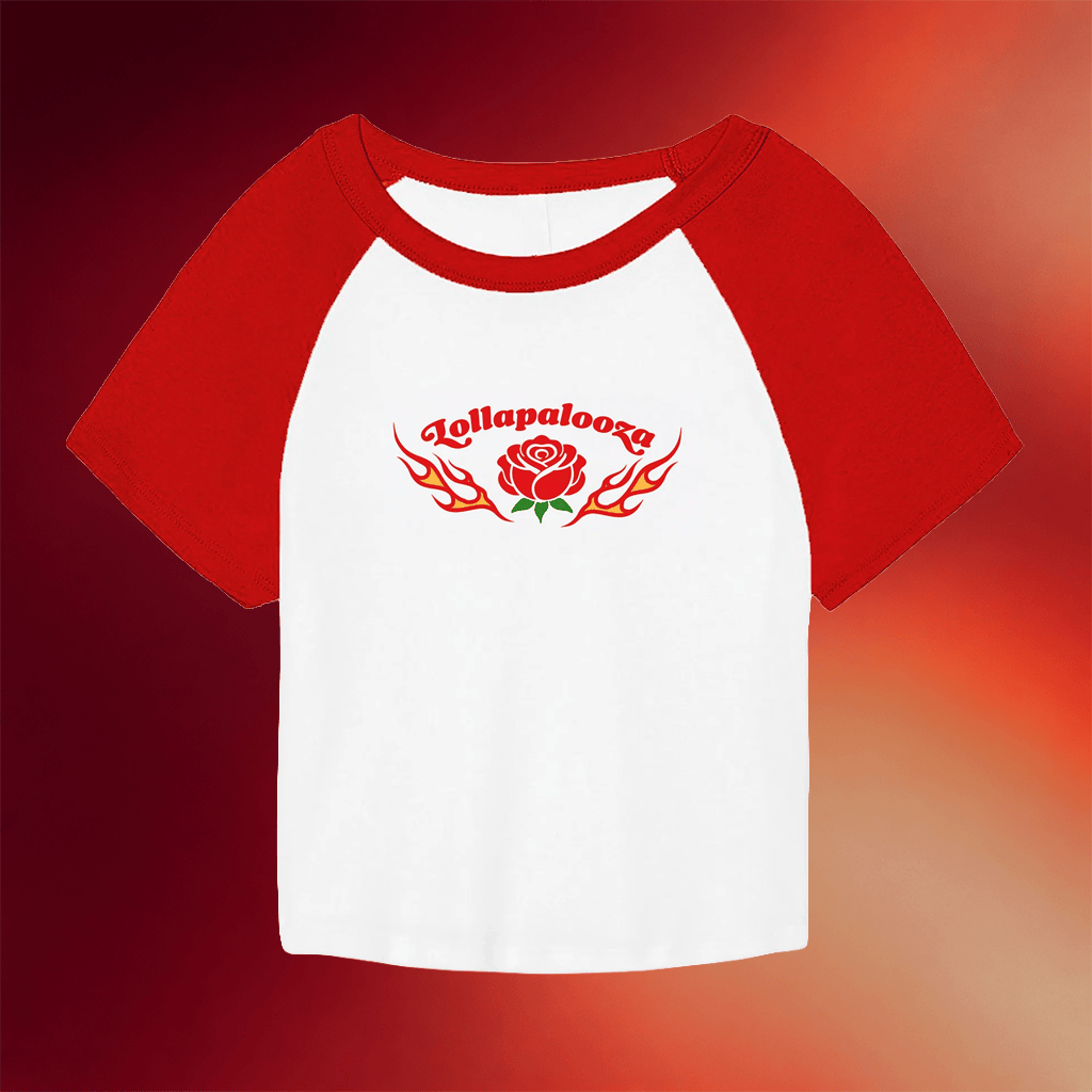 Lollapalooza Merch 2026 Rose And Flame Baby Tee Music Lover Gifts For Her
