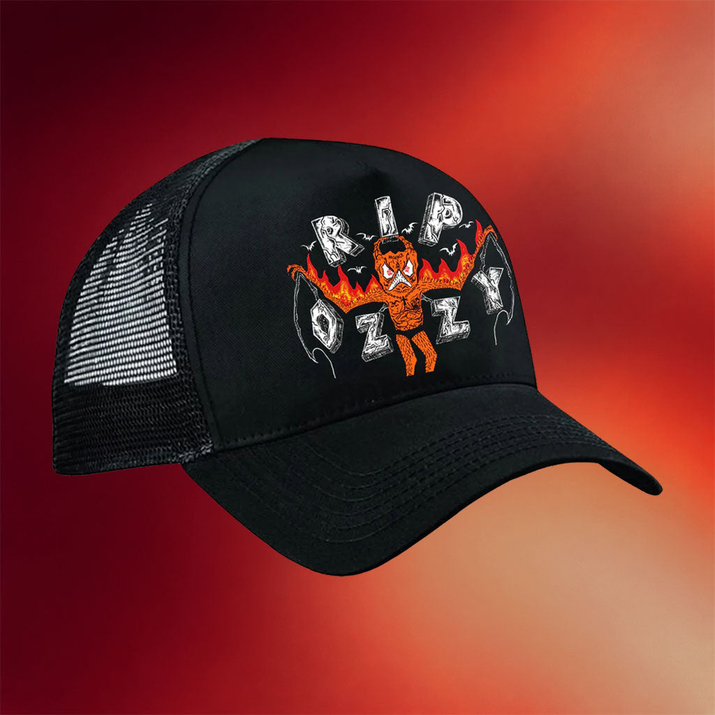 Ozzy Osbourne Merch 2026 Ozzy Neckface Tribute Trucker Hat Black RIP Ozzy Merch
