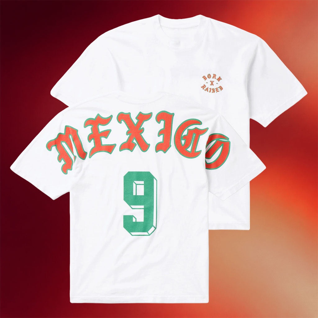 Born X Raised Merch 2026 Mexico Eyebuster T-Shirt No 9 Shirt Mexico World Cup Merch White
