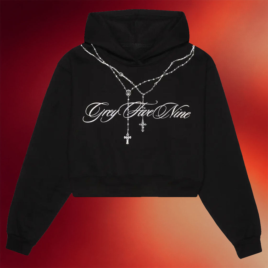 G59 Merch G59 Womens Rosary Cropped Hoodie Black Grey Five Nine Hoodie Birthday Gift For Her