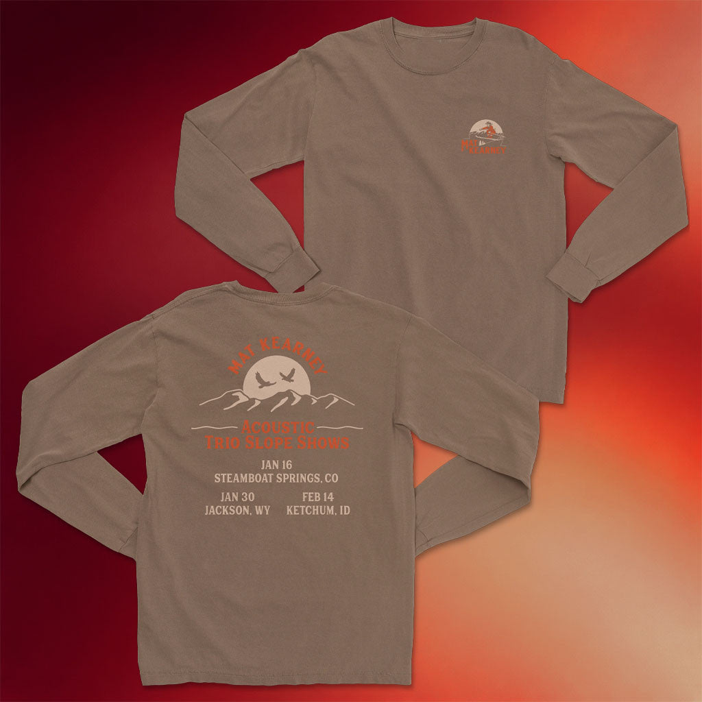 Mat Kearney Merch Espresso Ski Long Sleeve T-Shirt Mat Kearney Acoustic Trio Slope Shows Shirt