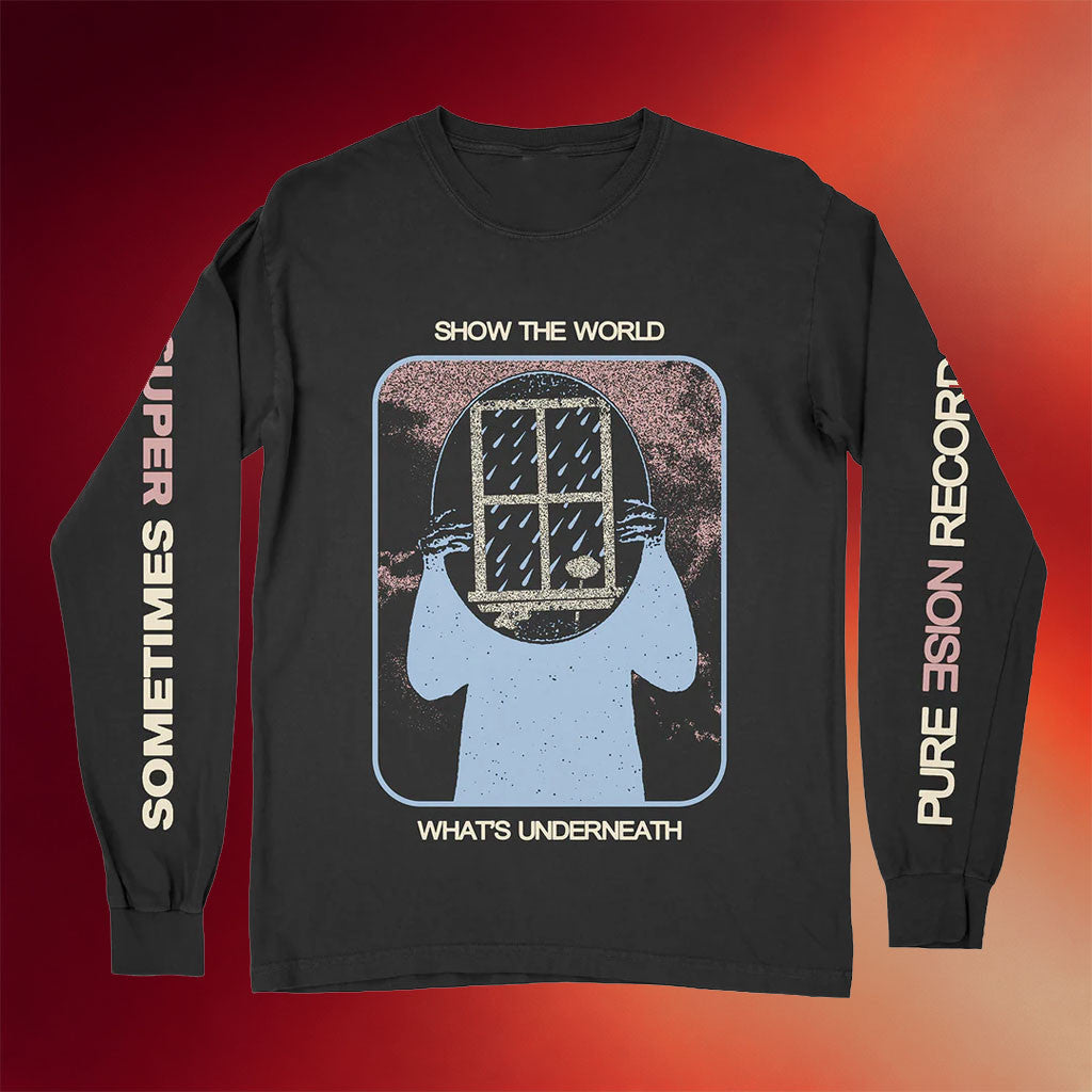 Pure Noise Records Merch Super Sometimes Show The World What's Underneath Black Long Sleeve Shirt